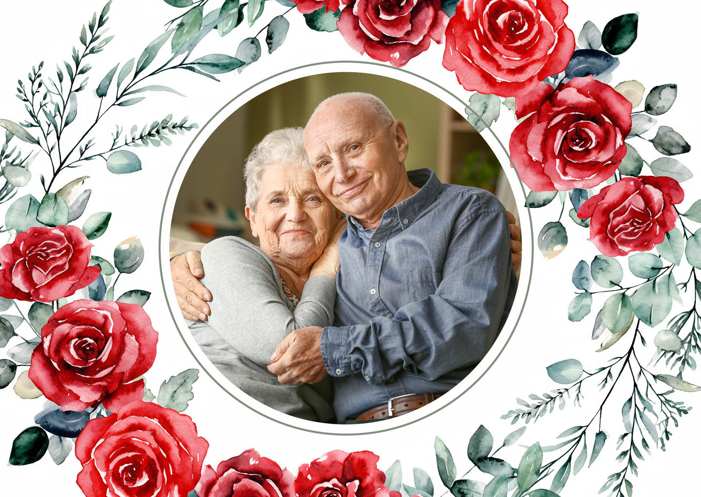 Einladung zur Goldenen Hochzeit: Romantische Rosen mit Foto