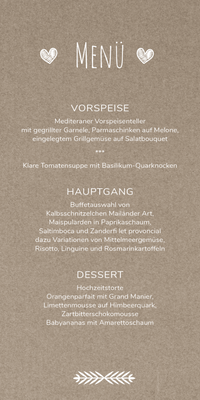 Menükarten: Rustikal mit Herz