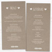 Menükarten: Rustikal mit Herz