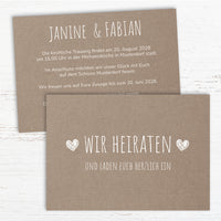 Einladung zur Hochzeit: Rustikal mit Herz - Postkarte