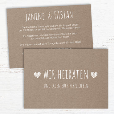 Einladung zur Hochzeit: Rustikal mit Herz - Postkarte