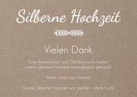 Danksagungskarte zur Silbernen Hochzeit: Rustikal mit Herzfoto