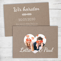 Save the Date Karten Hochzeit – Rustikale Einladung mit Herzfoto | Liebevolles Design