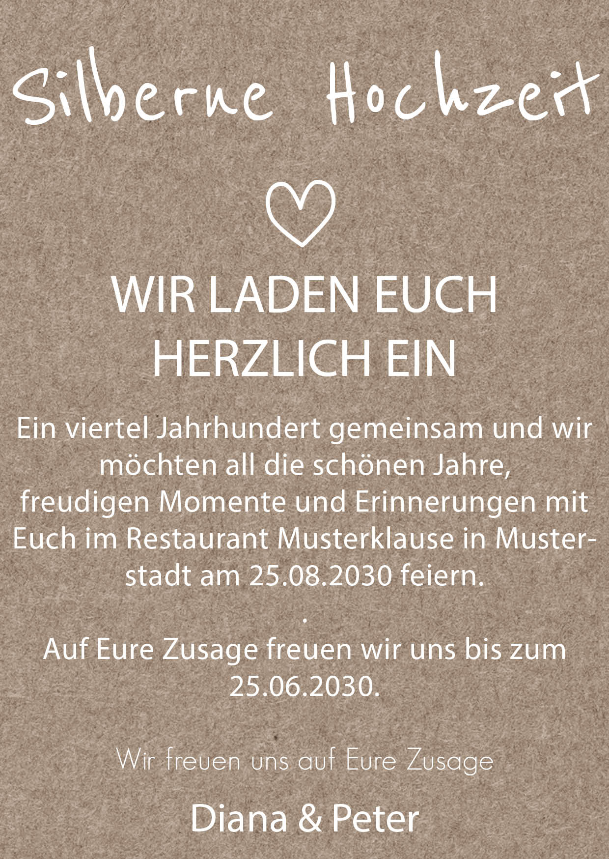 Einladung zur Silbernen Hochzeit: Rustikal mit Foto