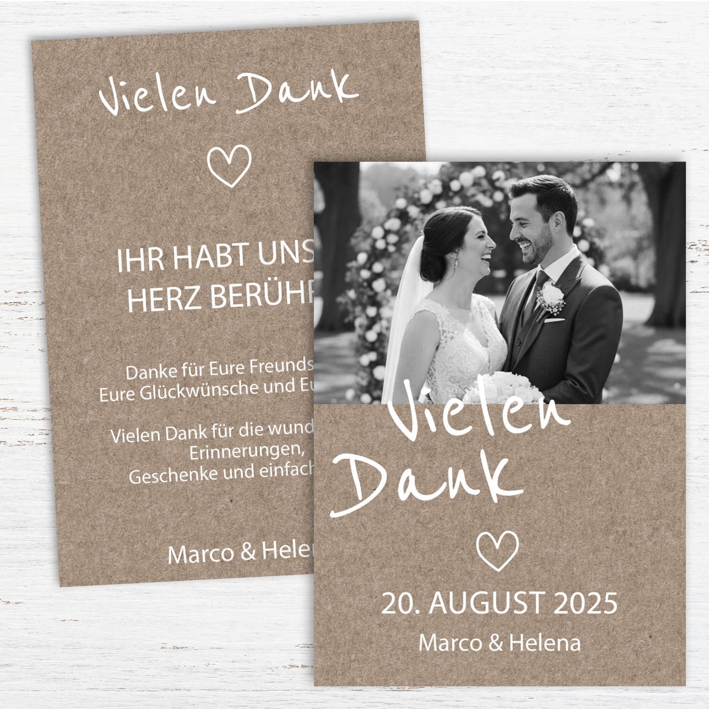 Danksagungskarten zur Hochzeit: Rustikal mit Foto