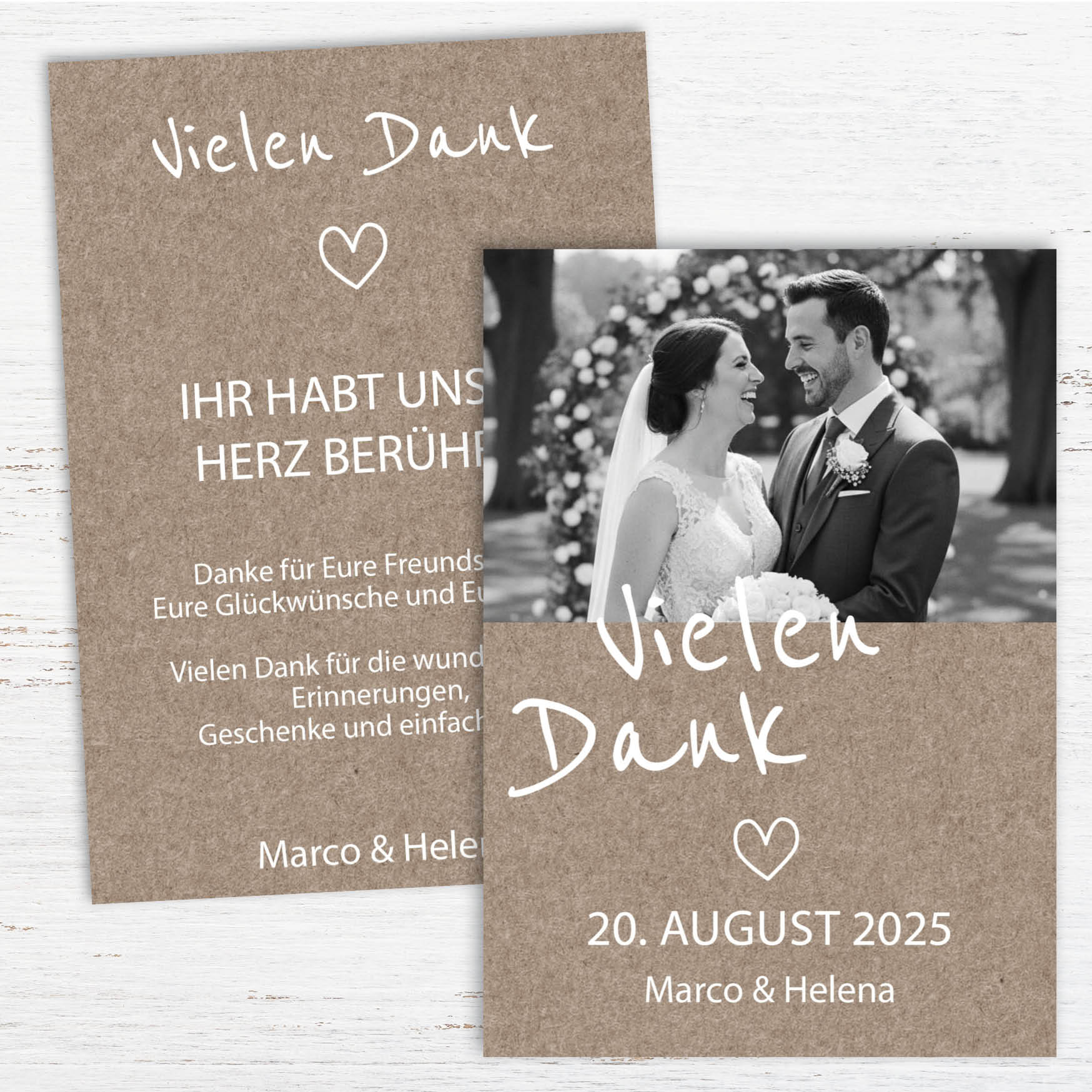 Danksagungskarten zur Hochzeit: Rustikal mit Foto