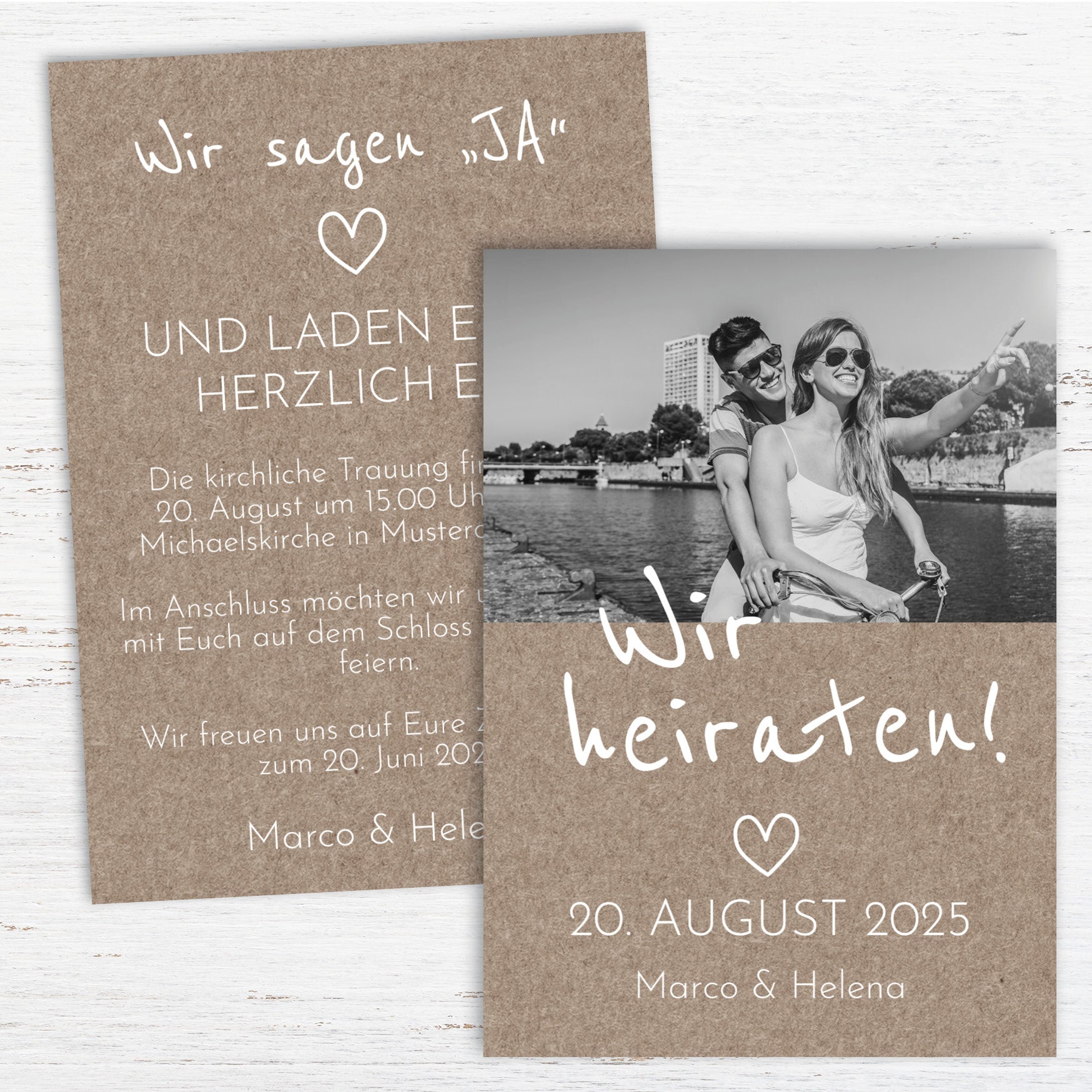 Einladung zur Hochzeit: Rustikal mit Foto