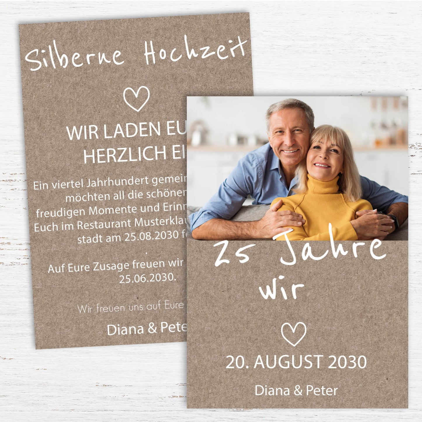 Einladung zur Silbernen Hochzeit: Rustikal mit Foto