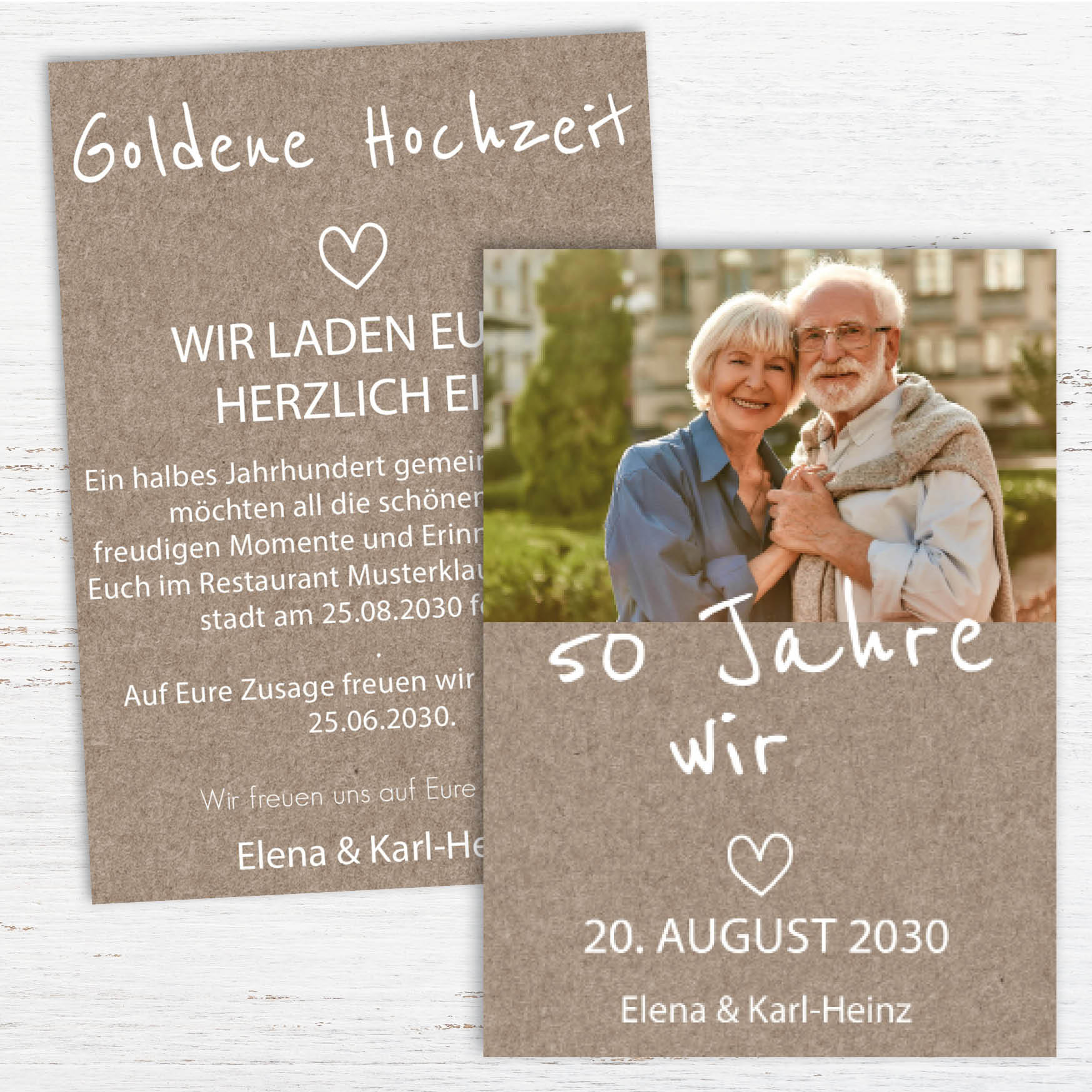 Einladung zur Goldenen Hochzeit: Rustikal mit Foto