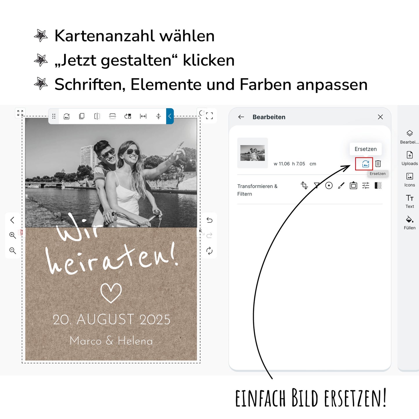 Einladung zur Hochzeit: Rustikal mit Foto