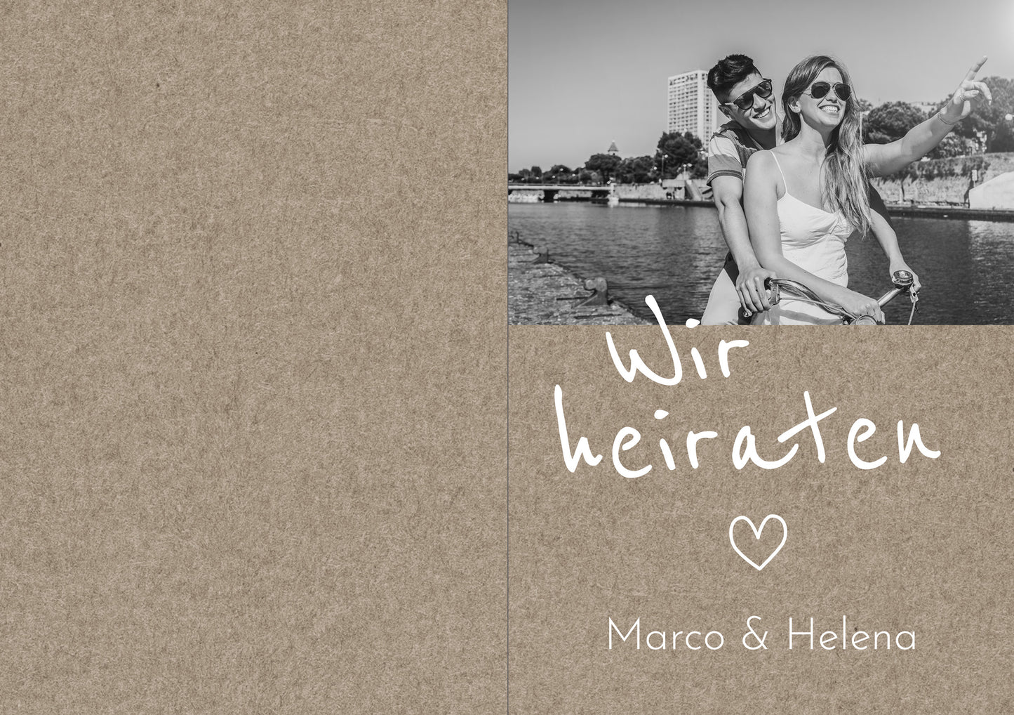 Einladungskarte zur Hochzeit: Rustikal mit Foto - Klappkarte hochformat