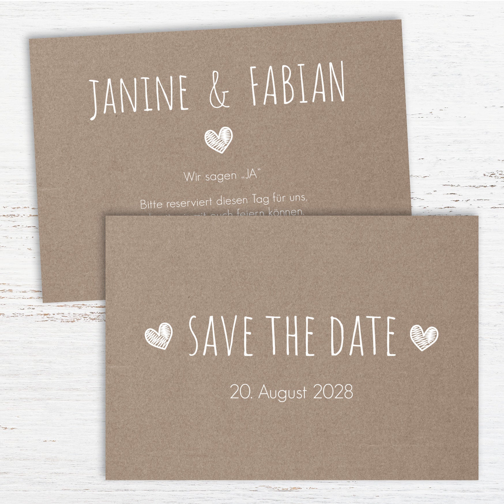 Save the Date Karten: Rustikal mit Herz - Individuelle Einladung