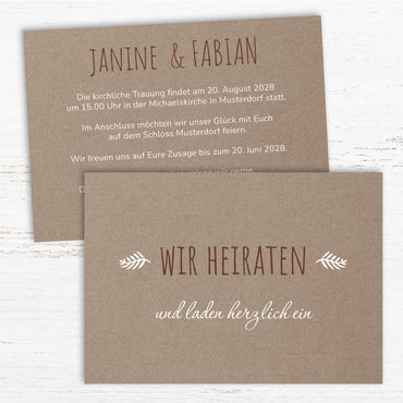 Einladung zur Hochzeit: Rustikal braun - Postkarte