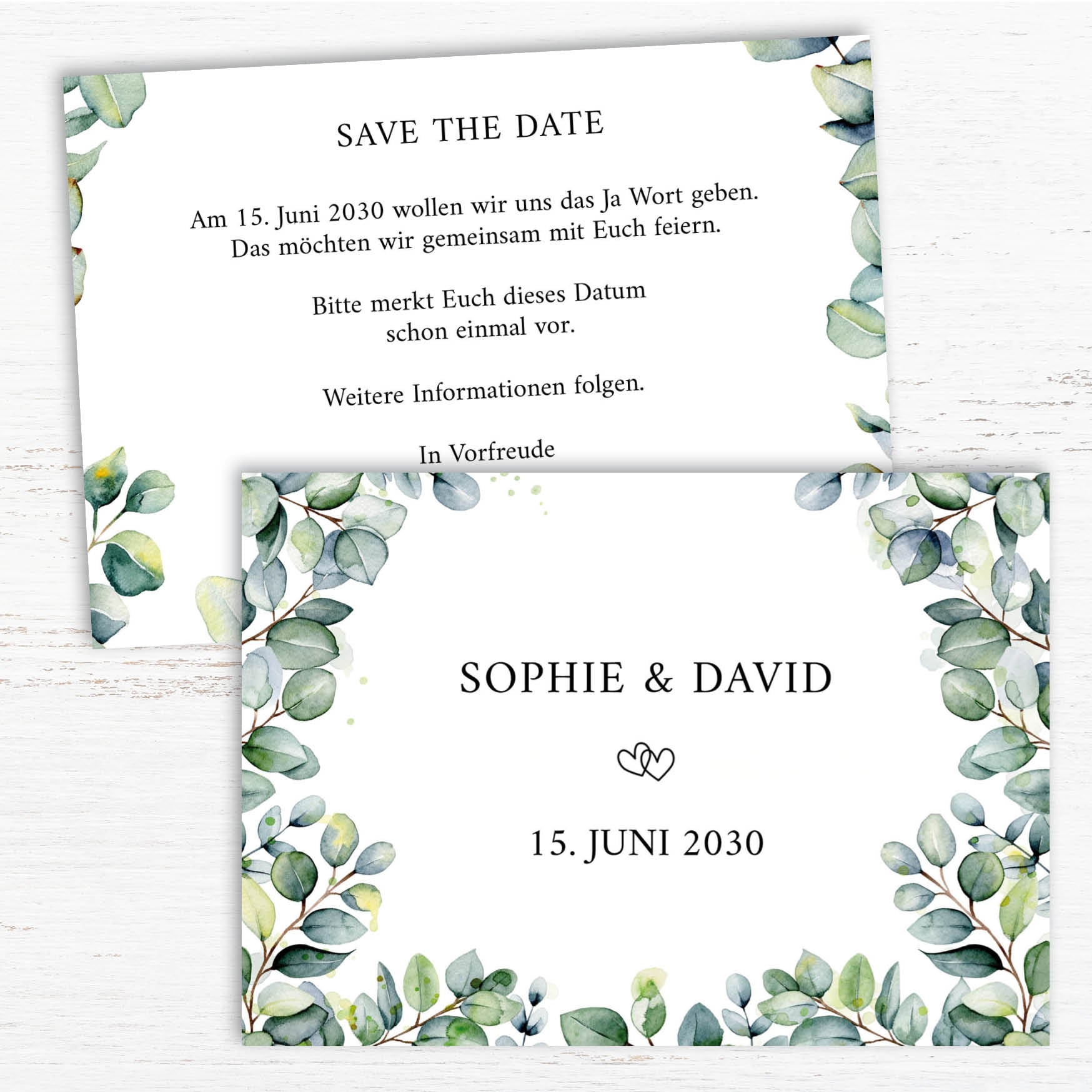 Save the Date Karten: Eukalyptus Ranken