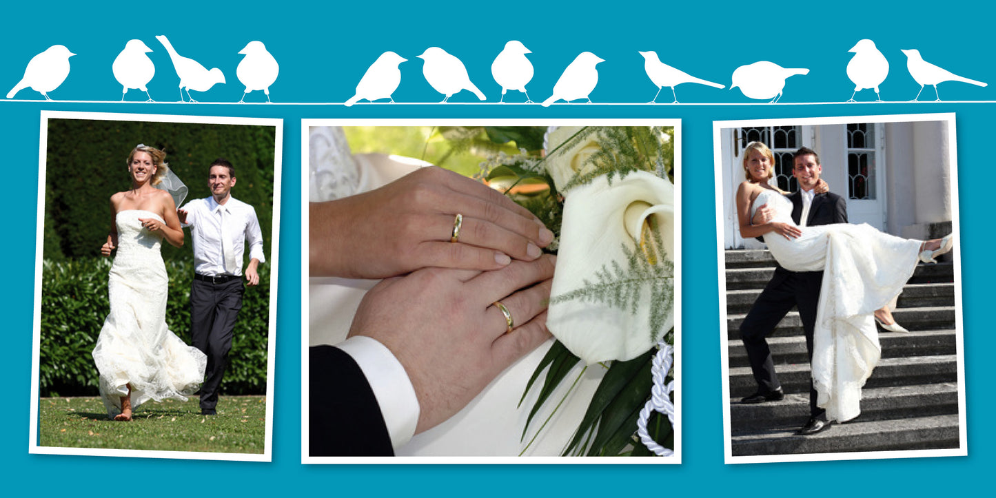 Danksagungskarten zur Hochzeit: Spatzen blau - Individuelle Einladung