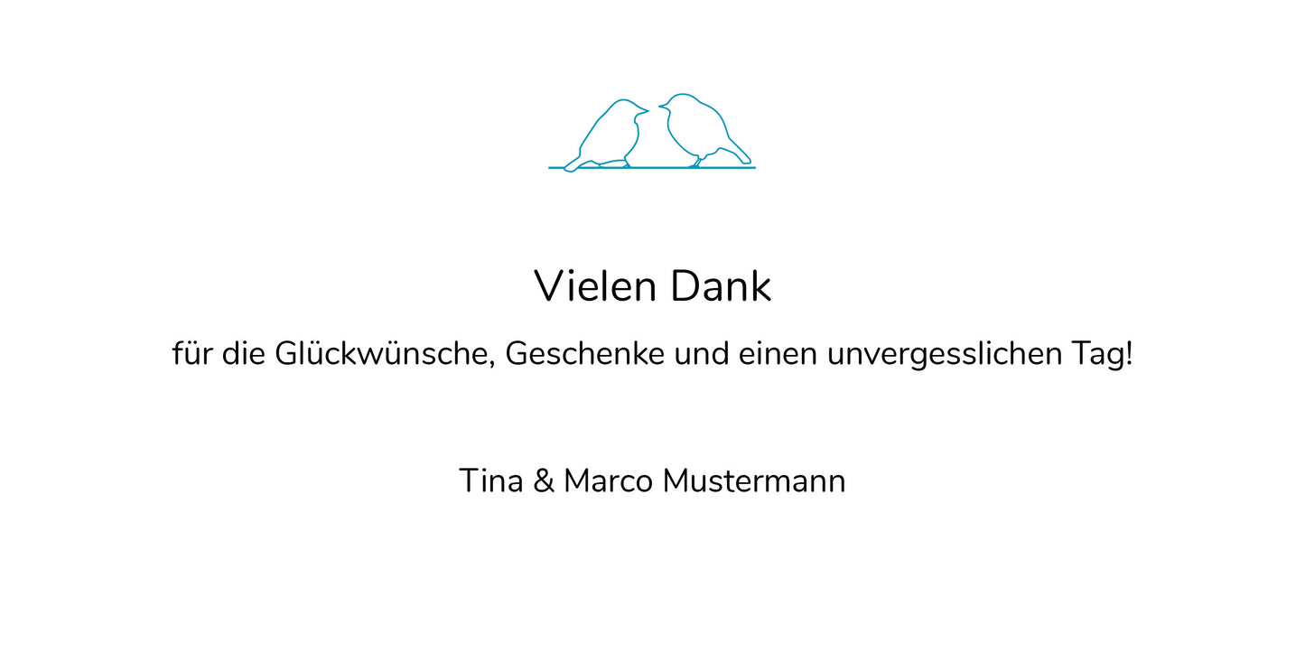 Danksagungskarten zur Hochzeit: Spatzen blau - Individuelle Einladung