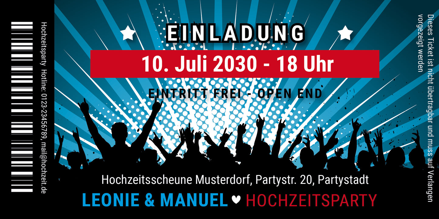 Einladung Hochzeit Ticket – Stilvolle Einladungskarten Hochzeit Party - Individuelle Einladung