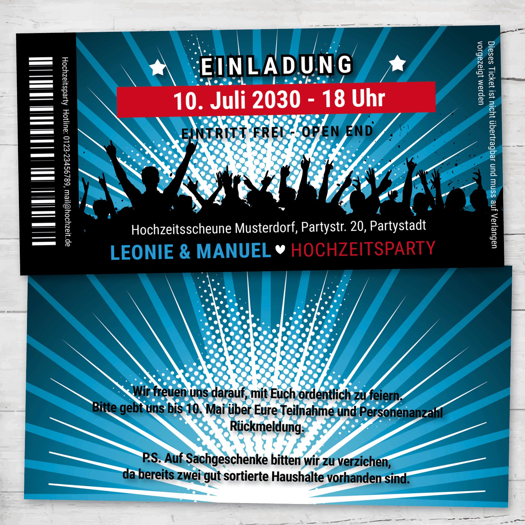 Einladung Hochzeit Ticket – Stilvolle Einladungskarten Hochzeit Party - Individuelle Einladung