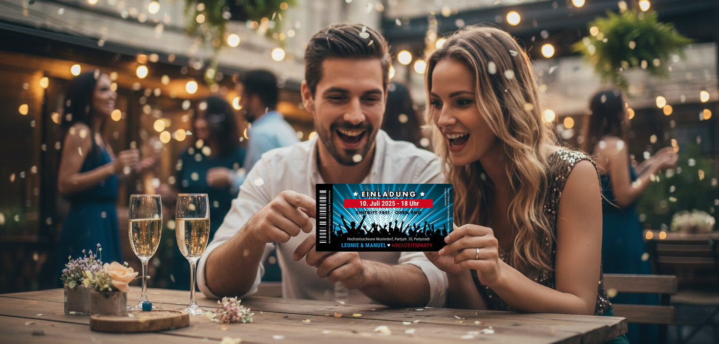 Einladung Hochzeit Ticket – Stilvolle Einladungskarten Hochzeit Party - Individuelle Einladung