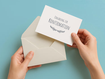 Einladung Konfirmation – Elegante Einladungskarte Postkarte Olivenzweig weiß
