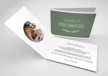 Einladung zur Konfirmation: Olivenzweig grün Individuelle Einladung