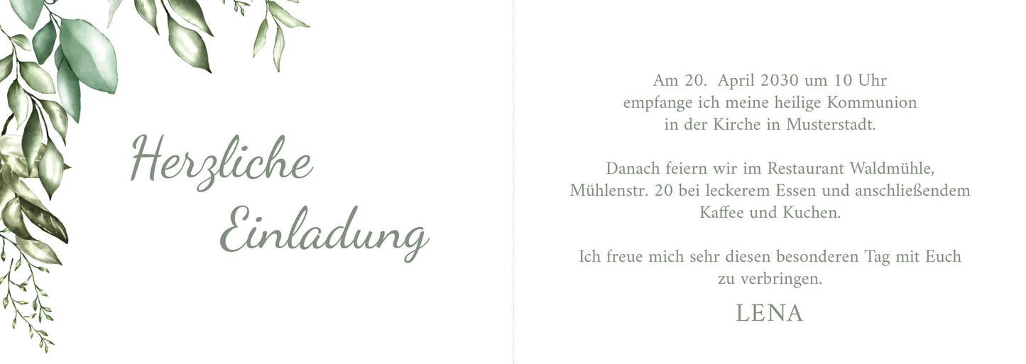 Einladung zur Kommunion: Greenery