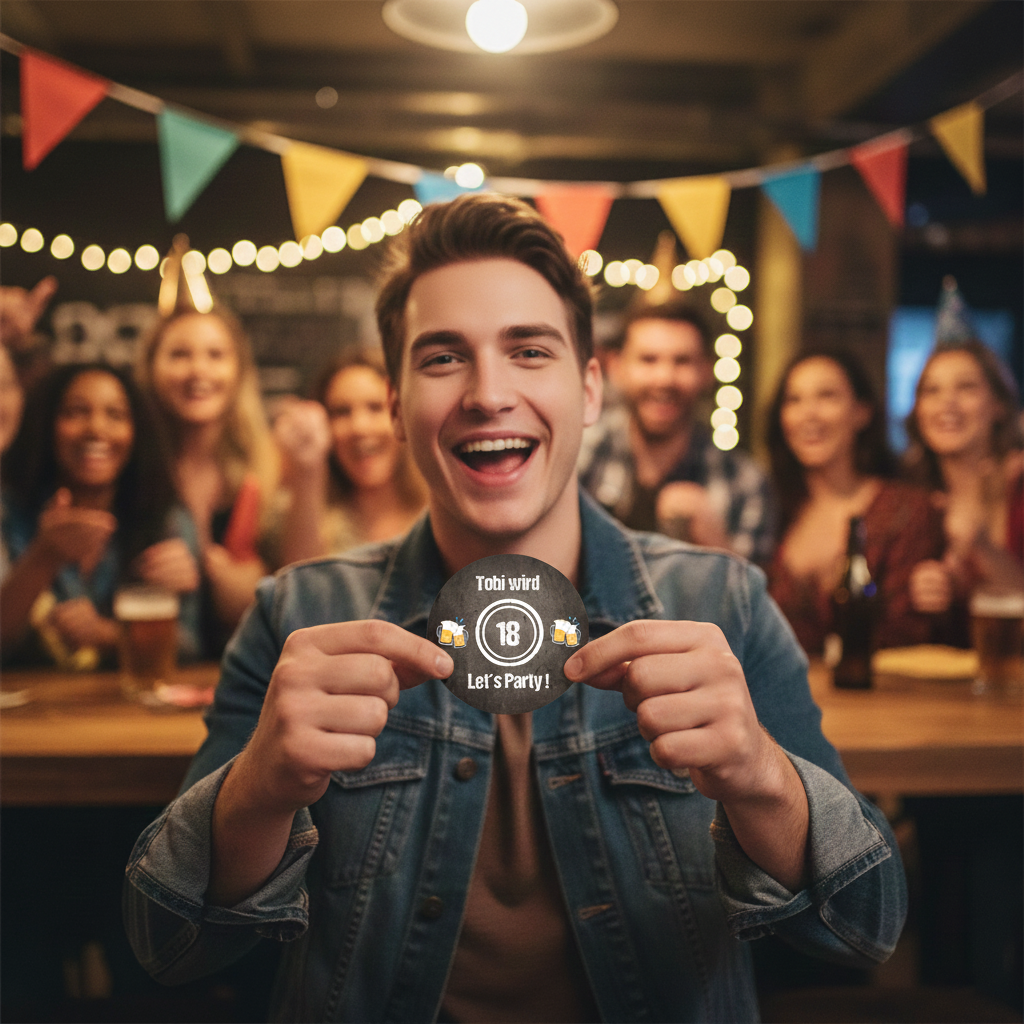 Bierdeckel Einladung 18 Geburtstag – Originelle Einladungskarten für Deine Party Let´s Party - Individuelle Einladung