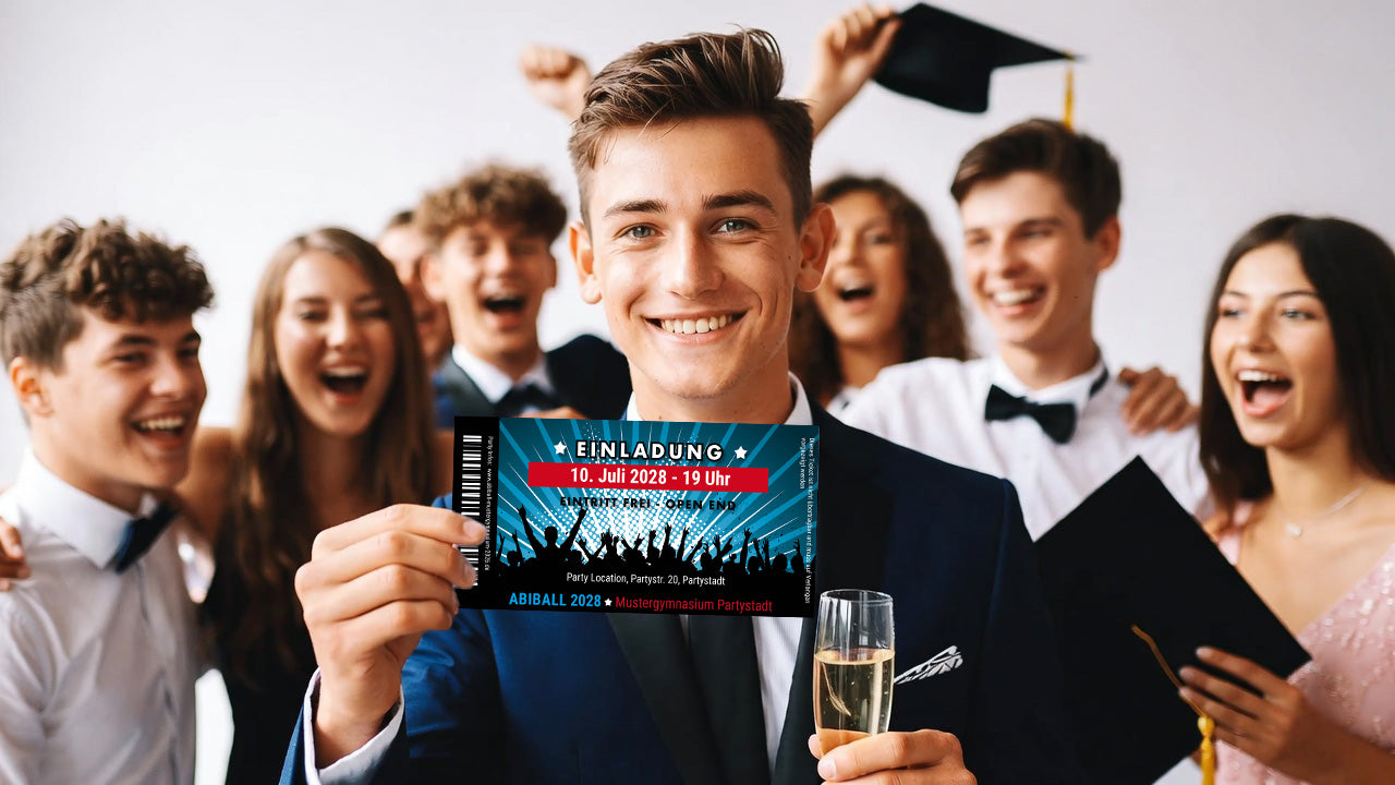 Abiball Einladung Ticket – Stylische Eintrittskarte für kreative Abschlussfeier