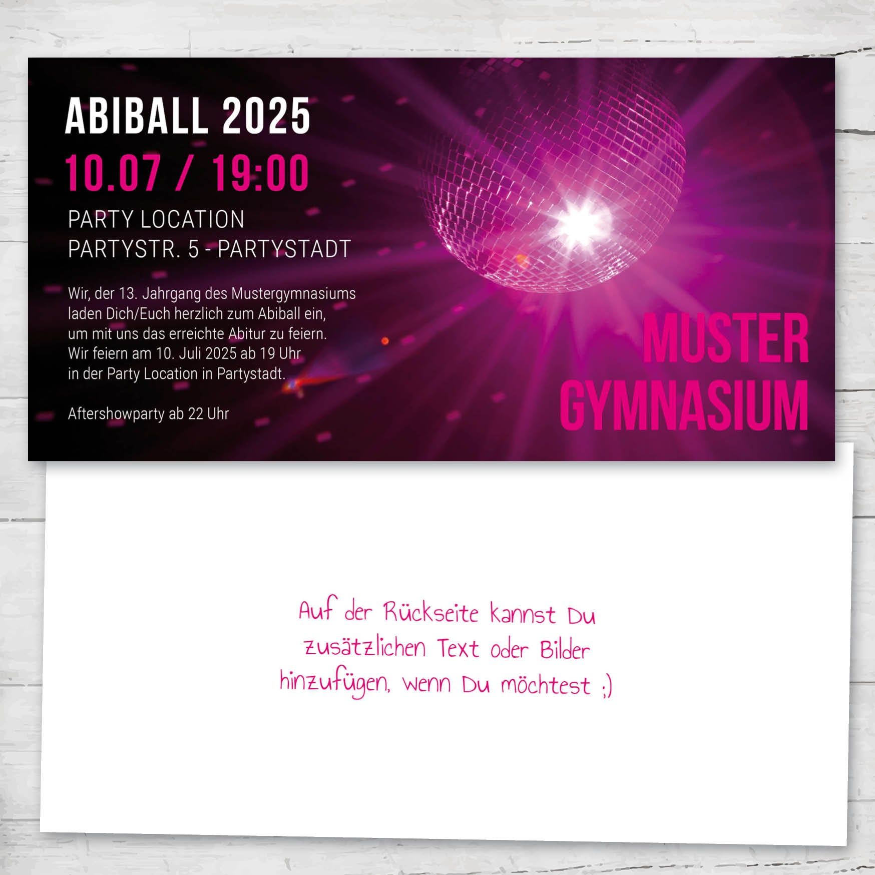 Einladung Abiball Discokugel – Abiball Einladung lila | Glamour Party Karte - Individuelle Einladung