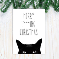 Weihnachts-Grußkarte: Merry F***ing Christmas – die Weihnachtskarte mit Katze