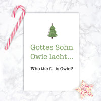 Weihnachtskarte: Gottes Sohn Owie lacht... weiß - Individuelle Einladung