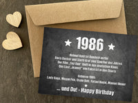 Glückwunsch Postkarte zum 40. Geburtstag – Ereignisse aus 1986