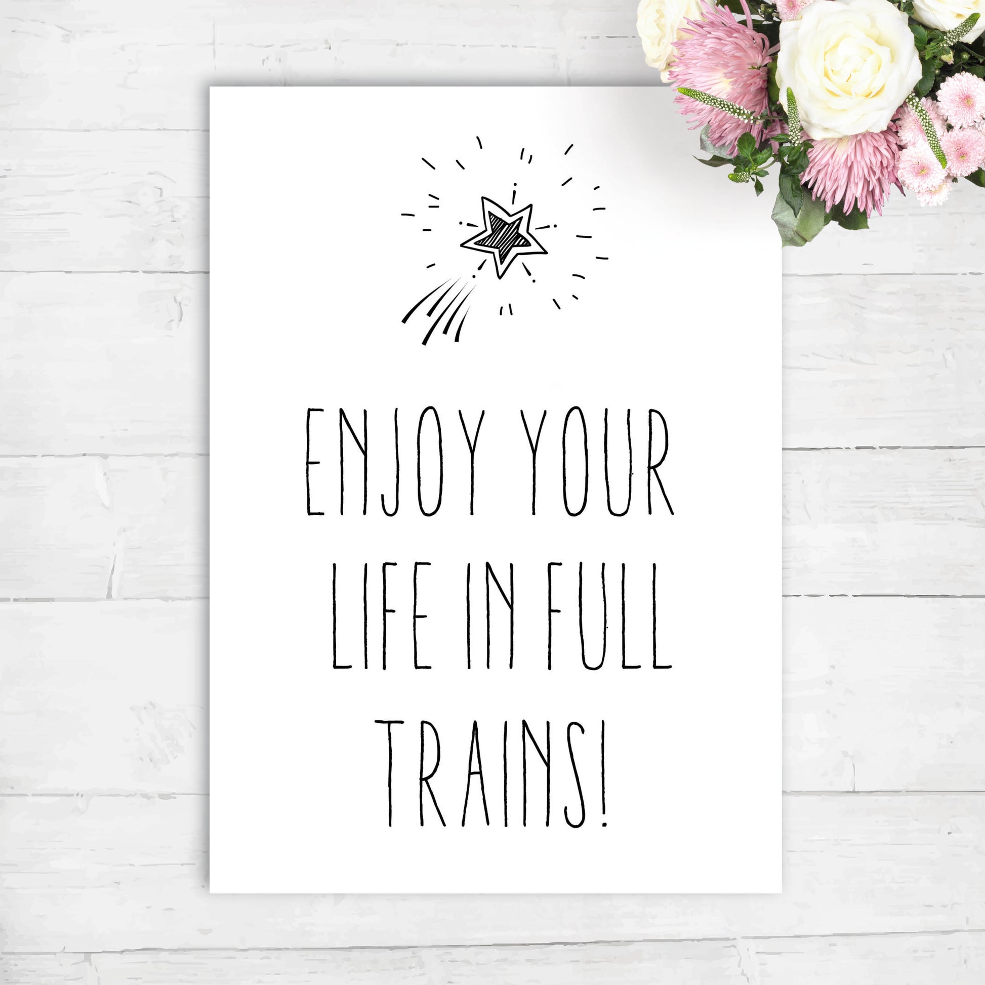 Geburtstags- Postkarte: Enjoy your life in full trains