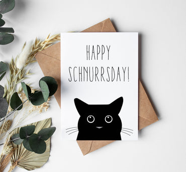 Glückwunsch Postkarte Katze – Lustige Geburtstagskarte mit Katzenmotiv & Spruch happy schnurrsday - Individuelle Einladung