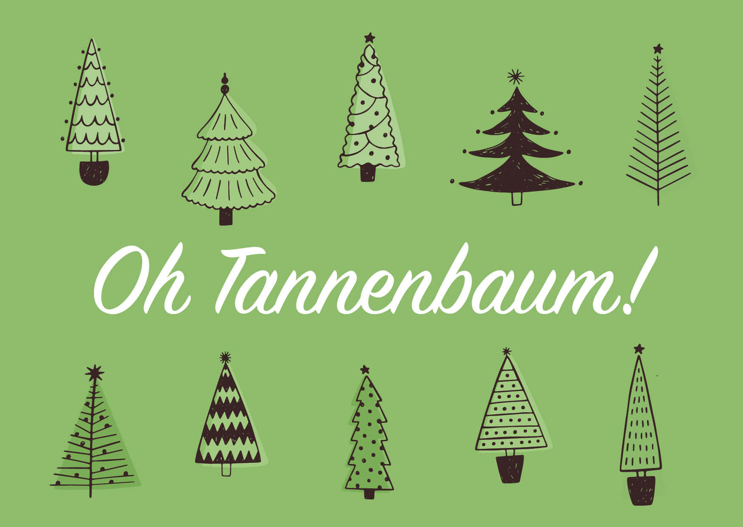 Liebevolles Geschenkpapier Weihnachten 5er Set Tannenbaum, Geschenkverpackung DIN A2, Weihnachtskarten  inkl. Umschlägen
