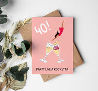 Glückwunsch Postkarte zum 40 Geburtstag: PARTY LIKE A ROCKSTAR