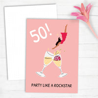 Glückwunsch Postkarte zum 50. Geburtstag: PARTY LIKE A ROCKSTAR