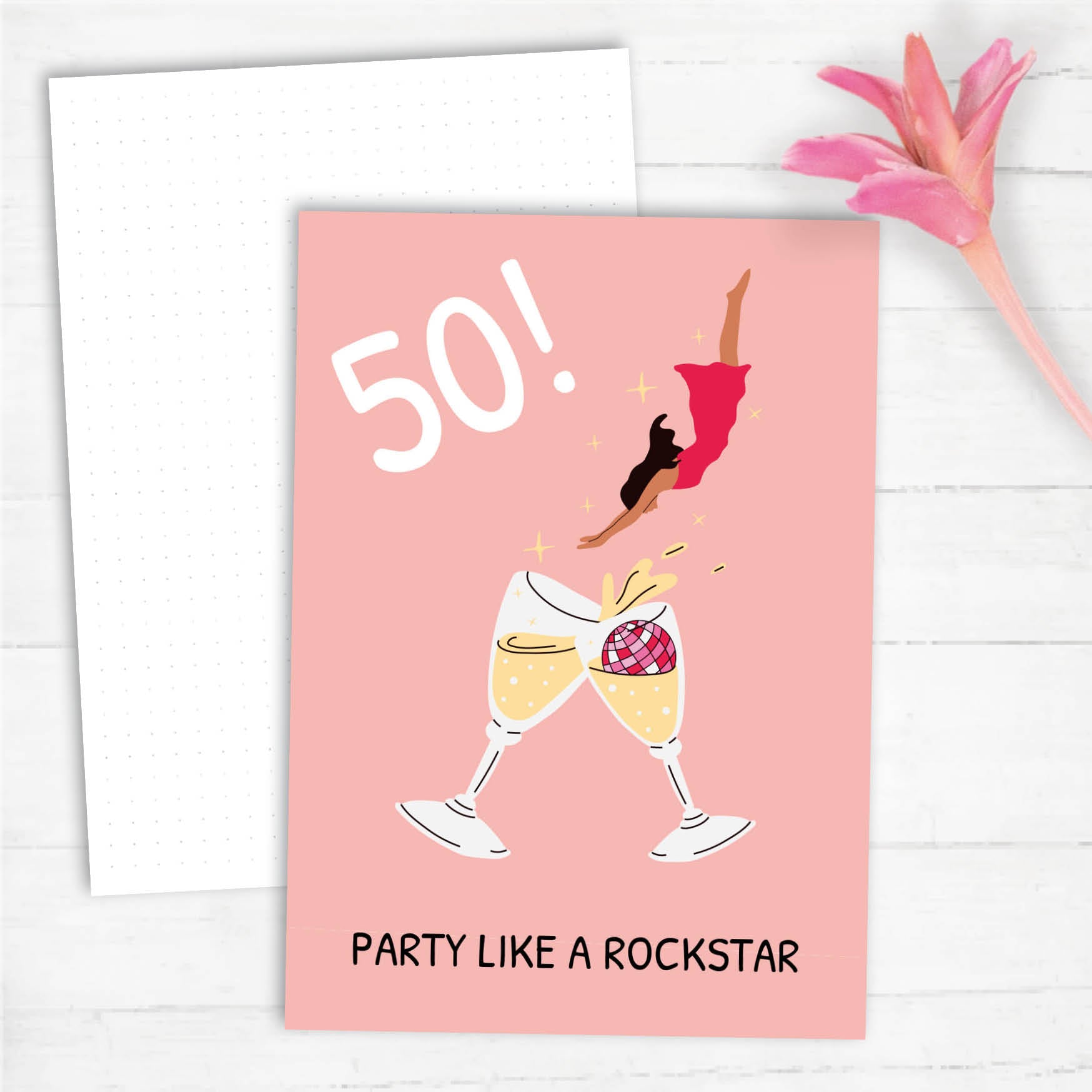Glückwunsch Postkarte zum 50. Geburtstag: PARTY LIKE A ROCKSTAR