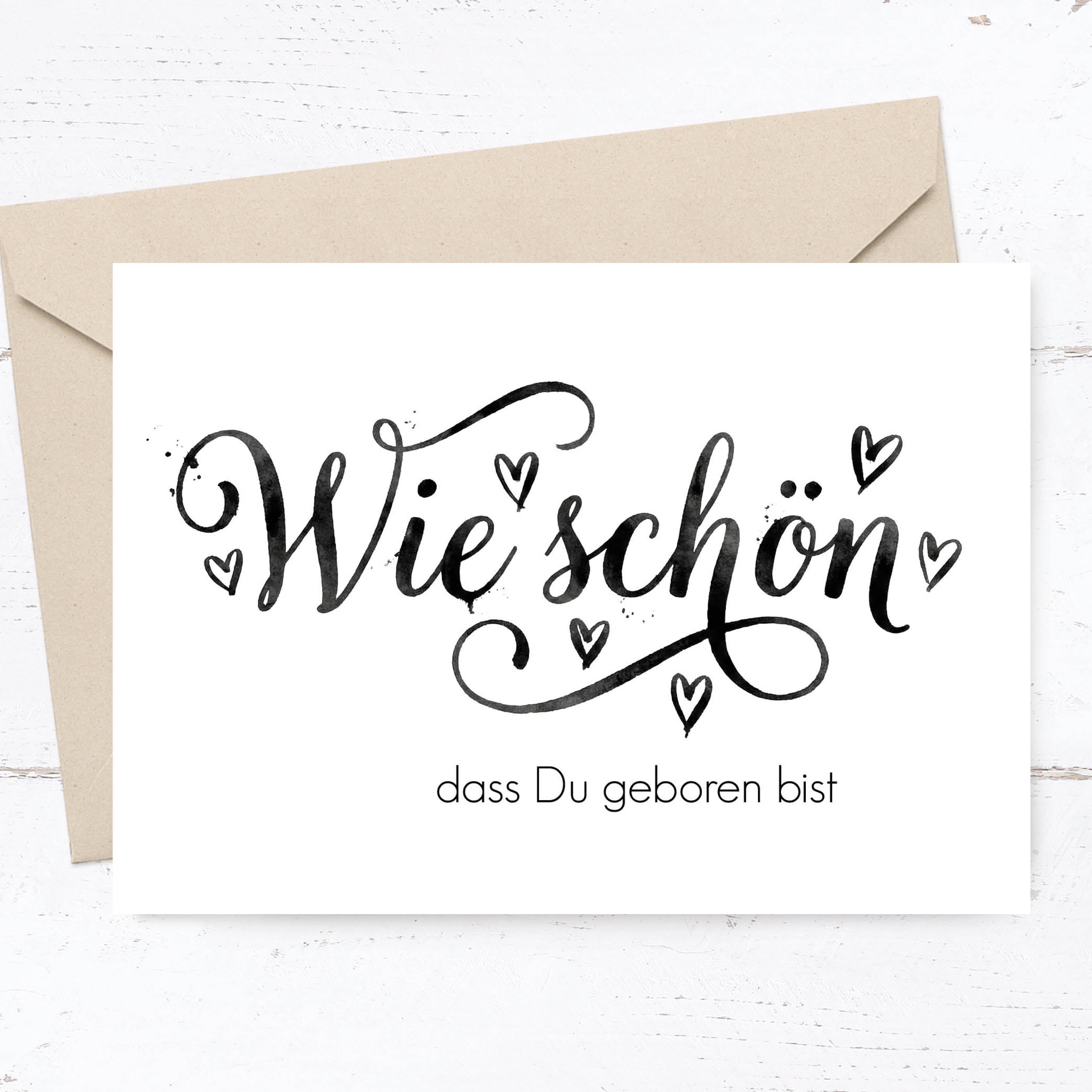 Grußkarte Wie schön dass Du geboren bist, Minimalistische Grußkarte Geburtstag, Boho Style, Edel, Zeitlos - Individuelle Einladung