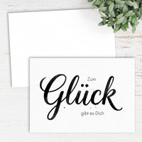 Grußkarte "Zum Glück gibt es Dich" – Elegante Kalligraphie auf Hellbeige |  unifarben Postkarte DIN A6