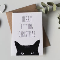 Weihnachts-Grußkarte: Merry F***ing Christmas – die Weihnachtskarte mit Katze