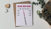 Glückwunsch Postkarte zum 80. Geburtstag – 80 auf dem Tacho… und bestens in Fahrt