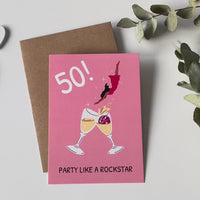 50 Geburtstag Postkarte – Humorvolle Geburtstagskarte mit Party Like A Rockstar Spruch
