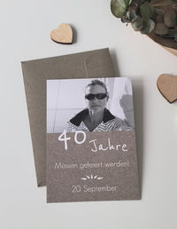 Einladung 40. Geburtstag rustikal mit Foto lustig