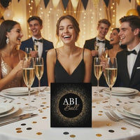 Abiball Einladung Glamour – Quadratische schwarz gold Einladungskarten für Abschlussfeier