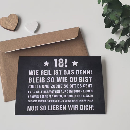 Geburtstagskarte: 18! Wie geil ist das denn!