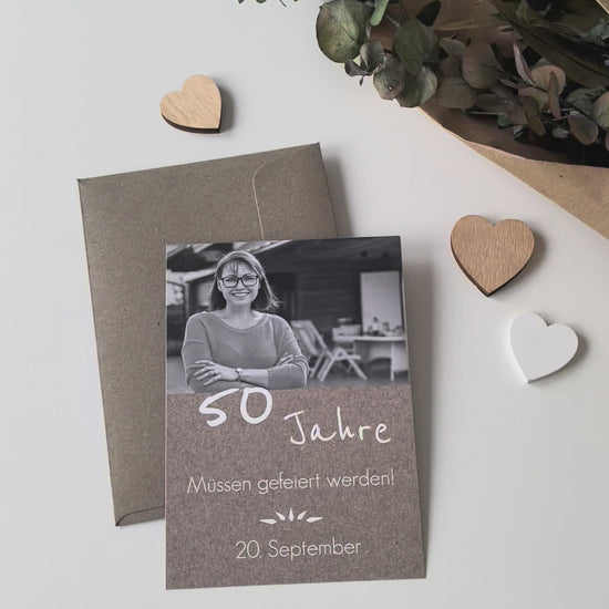 50. Geburtstag Einladung rustikal mit Foto