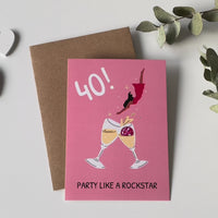 40 Geburtstag Postkarte – Lustige Geburtstagskarte Rosa Style | Rockstar Grußkarte