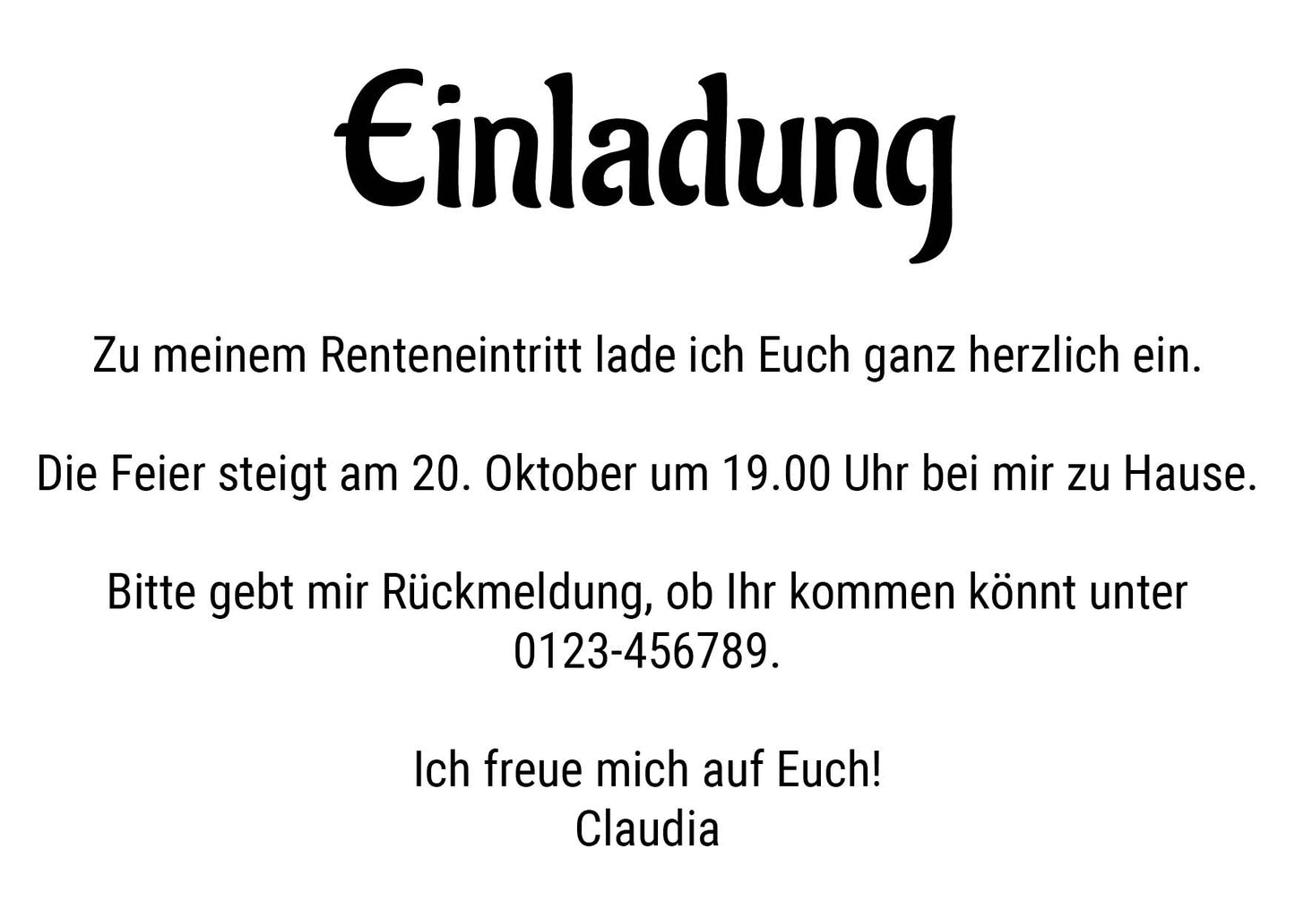 Ruhestand Einladung: Ich bin dann mal weg