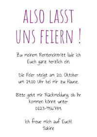 Ruhestand Einladung: Arbeit ist aus, aber Prosecco wäre noch da